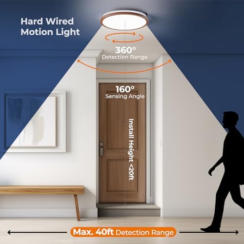 Matane Motion Sensor LED Ceiling Light with Remote, 12 Inch Wired Flush Mount Light 3000K 4000K 5000K, 2400LM Dimmable Motion Sensor Light Indoor for Closet Hallway Laundry Stairs Walnut