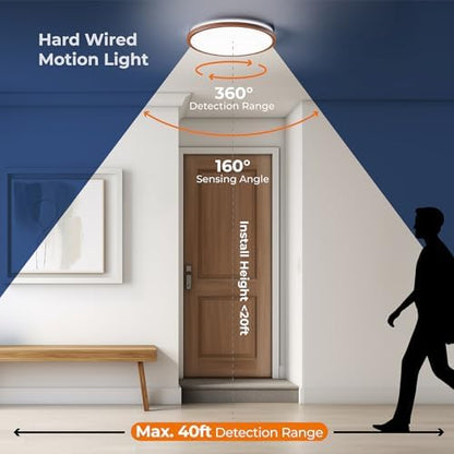 Matane Motion Sensor LED Ceiling Light with Remote, 12 Inch Wired Flush Mount Light 3000K 4000K 5000K, 2400LM Dimmable Motion Sensor Light Indoor for Closet Hallway Laundry Stairs Walnut