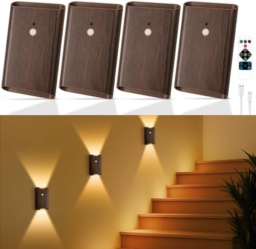 Eneru Motion Sensor Wall Sconce, Rechargeable Wireless Lights Indoor 4 Pack