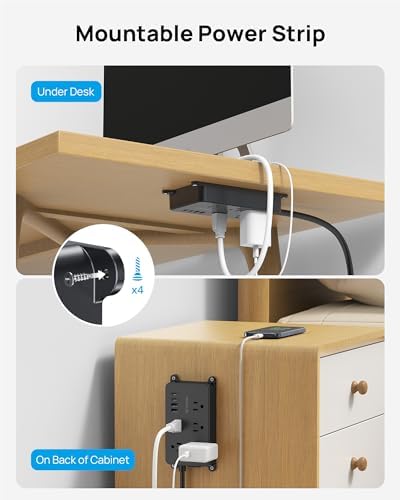 TROND Power Strip Surge Protector 3ft, Wall Mountable, ETL Listed