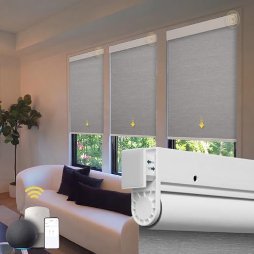 Motorized Automatic Cordless Roller Shades - Electric Blinds with Remote Control, Smart Blinds (Grey, 46 x 72)