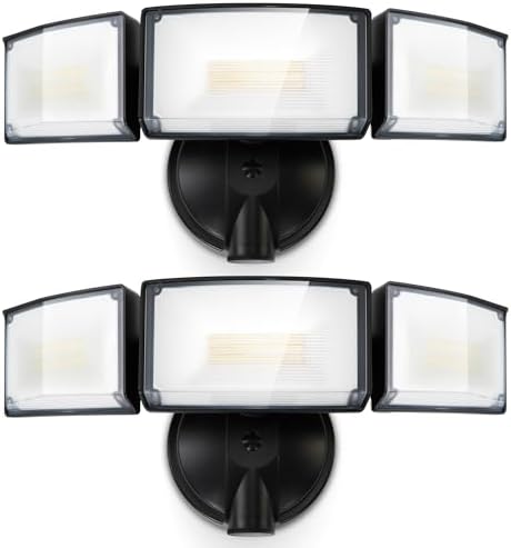 LUTEC 75W 8000 Lumen Floods Light Outdoor, Switch Controlled LED Security Lights with 3 Adjustable Heads, 5000K Daylight, IP65 Waterproof Exterior Flood Light for Garage, Yard, Patio (Black) - 2 Pack