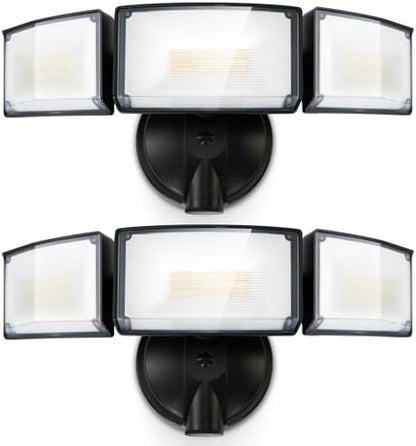 LUTEC 75W 8000 Lumen Floods Light Outdoor, Switch Controlled LED Security Lights with 3 Adjustable Heads, 5000K Daylight, IP65 Waterproof Exterior Flood Light for Garage, Yard, Patio (Black) - 2 Pack