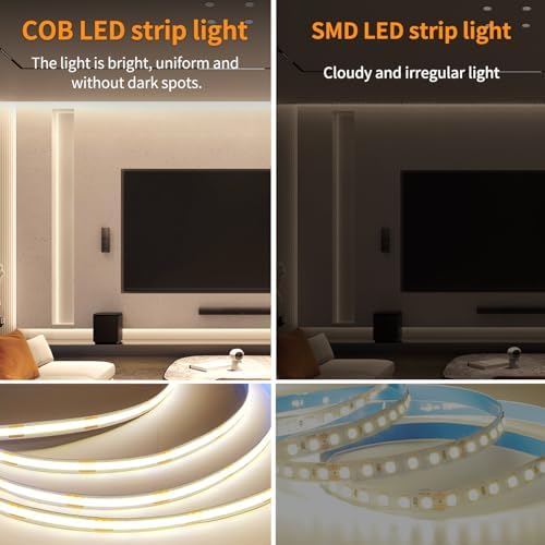 50 FT COB LED Strip Lights Warm White Dimmable DC 24V 3000K