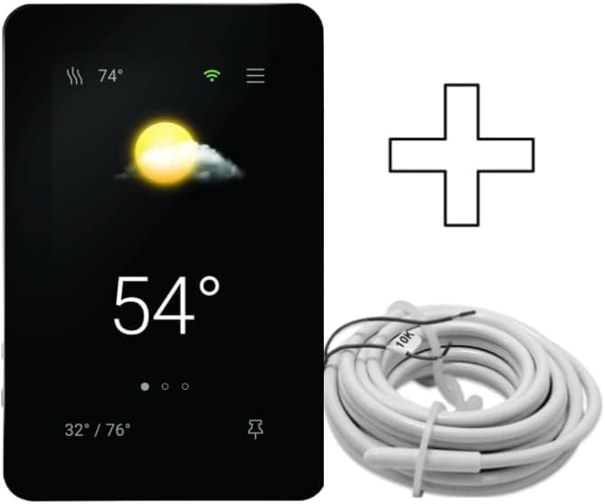 SunTouch CONNECTPLUS Floor Heating WiFi + Voice Programmable Touchscreen Thermostat + Floor Sensor, Alexa and Google Home Compatible120V/240V
