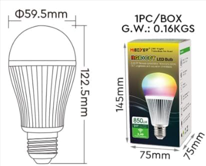 MiBOXER FUT019 E26 9W Dual White LED Bulb 2.4GHz, 2.4G CCT Bulb, Bulb, 2.4GHz RF Remote Controllable