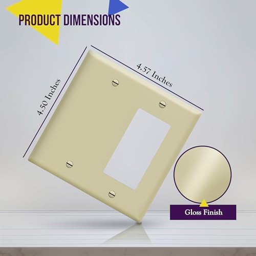 ENERLITES Combination Decorator Rocker/Blank Outlet Wall Plate, Standard Size, 2-Gang 4.50 inch x 4.57 inch Light Switch Cover, Polycarbonate Thermoplastic, UL Listed, 880131-I, Ivory