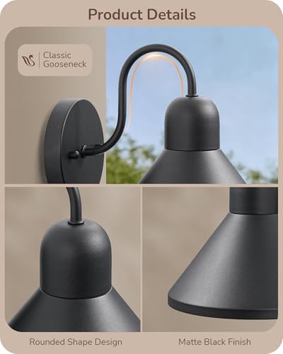 EDISHINE 8IN Gooseneck Barn Outdoor Wall Light, Farmhouse Porch Light