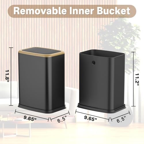 2.1 Gallon Slim Bathroom Trash Can with Swing Lid, 8L Stainless Steel Bathroom Garbage Can with Removable Inner Bucket for Narrow Spaces, Toilet Side, Bathroom, Bedroom
