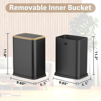 2.1 Gallon Slim Bathroom Trash Can with Swing Lid, 8L Stainless Steel Bathroom Garbage Can with Removable Inner Bucket for Narrow Spaces, Toilet Side, Bathroom, Bedroom