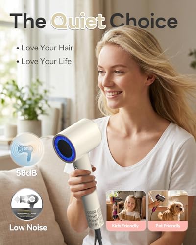 Ionic Hair Dryer, Blow Dryer with Diffuser, Smart Heat Control (Milktea)