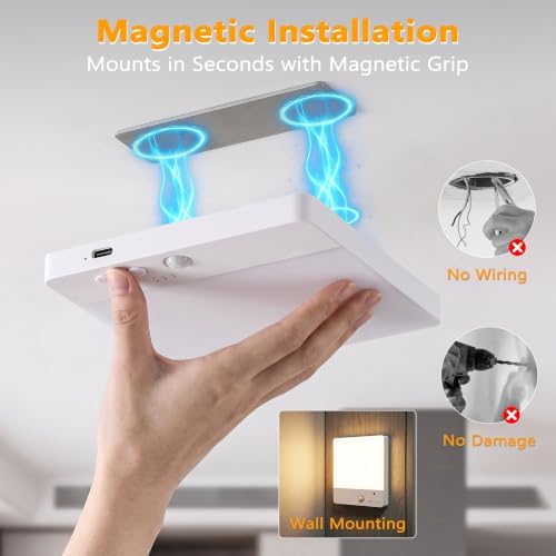 BrizLabs Magnetic LED Ceiling Light 2 Pack, USB-C Rechargeable & Wireless