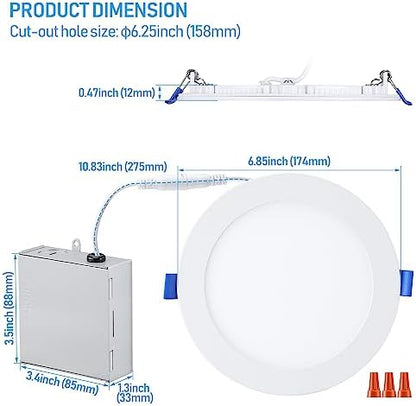 TORCHSTAR 12-Pack 6 Inch Ultra-Thin LED Recessed Light, 12W, 2700K