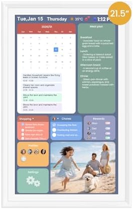 21.5-Inch Smart Digital Calendar & Photo Frame for Family, Large Wall Planner with Auto-Sync to Apple, Google & Outlook, Touchscreen Display with Chore Chart, To-Do Lists & Meal Planner, No Subscription, White Frame