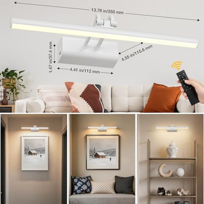 Battery Operated Picture Light for Wall, RF Remote Control, White