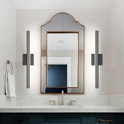 SineRise LED Modern Bathroom Vanity Light Bar (24-Inch, 3000K/4000K/6000K), Matte Black Dimmable Modern Acrylic Bathroom Wall Lighting Fixtures Over Mirror