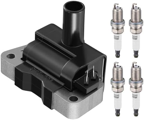 BDFHYK 1 Ignition Coil Pack UF731 and 4 Iridium Spark Plug 7090 Compatible with Nissan 2001-2004 Frontier, 1996-1999 Sentra l4 1.6L 2.4L Coil for UF731 C903 5C1661 CMIT227