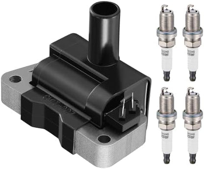 BDFHYK 1 Ignition Coil Pack UF731 and 4 Iridium Spark Plug 7090 Compatible with Nissan 2001-2004 Frontier, 1996-1999 Sentra l4 1.6L 2.4L Coil for UF731 C903 5C1661 CMIT227