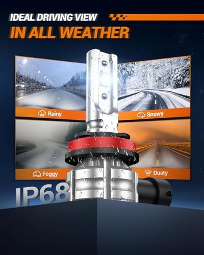 SEALIGHT H8 H16 H11 LED Fog Light Bulbs, 10000LM 6500K Cool White Fog Lights LED, 1:1 Mini Design Plug & Play, IP68 Waterproof H11 LEDs, Pack of 2