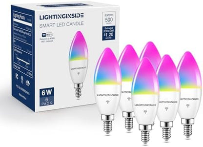 Lightinginside Smart E12 LED Bulbs 60W Compatible with Alexa/Google Home, 6PCS