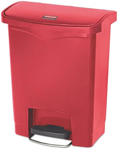 Rubbermaid Commercial Products Streamline Slim Step-On Plastic Trash Can, 8 Gallon, Red, Hands-Free Garbage Can for Medical Waste in Hospitals/Lab/Emergency/Patient Rooms