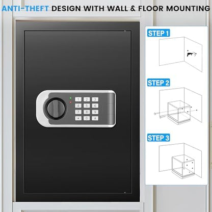 [19.7" Tall] Safe Box, 3.5 Cuft Home Safes with Fireproof Waterproof Bag