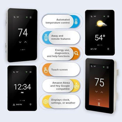 SunTouch CONNECTPLUS Floor Heating WiFi + Voice Programmable Touchscreen Thermostat + Floor Sensor, Alexa and Google Home Compatible120V/240V