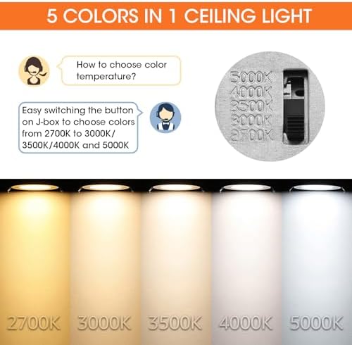 Meconard 4 Pack 3 Inch 5CCT LED Recessed Ceiling Light with Junction Box, 2700K/3000K/3500K/4000K/5000K Selectable Ultra-Thin Lighting, Dimmable 6W=60W, 500LM, IC Rated Can-Killer Downlights, ETL