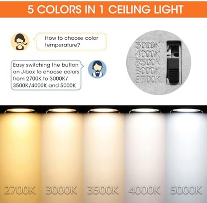 Meconard 4 Pack 3 Inch 5CCT LED Recessed Ceiling Light with Junction Box, 2700K/3000K/3500K/4000K/5000K Selectable Ultra-Thin Lighting, Dimmable 6W=60W, 500LM, IC Rated Can-Killer Downlights, ETL