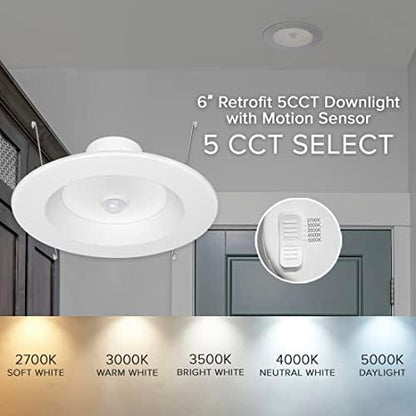 Maxxima 5" & 6" Retrofit LED PIR Motion Sensor Downlight 1300 Lumens, 5 CCT
