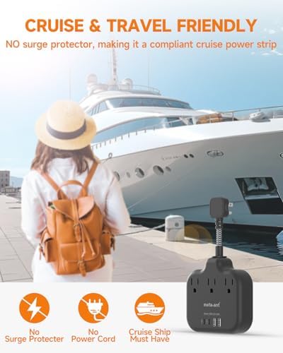 Short Extension Cord 3 Inch, Flat Plug Small Power Strip with 3 AC & 4 USB(1 USB-C), 1875W/15A, Multi Plug Outlet Extender, Non-Surge Protection for Cruise Travel Dorm Kitchen, Black