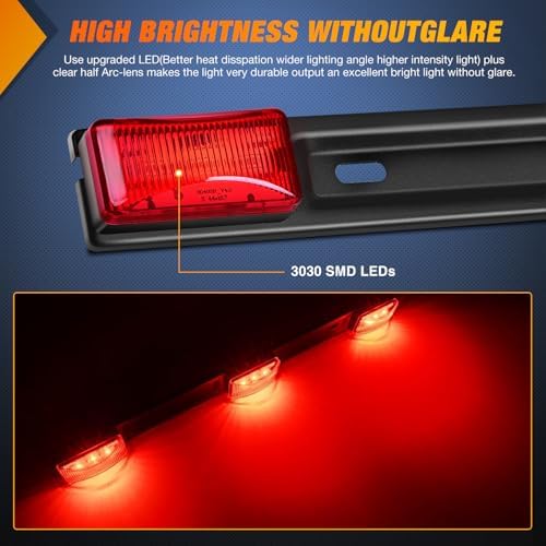 Nilight 14.2" 9 LED Trailer Light Bar Red Clearance Marker Rear Lights
