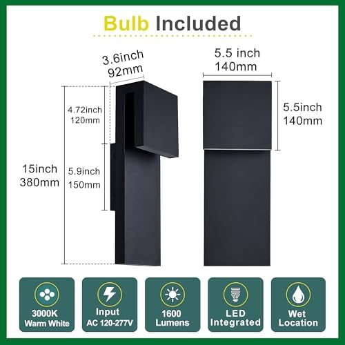 Tarentlight Modern Porch Lights with 2 Pack,Outdoor Indoor Integrated LED Wall Lights,2-Light Total 17W,3000K, Textured Black Finish,Outside Lights Waterproof for House Front Door Patio Garage