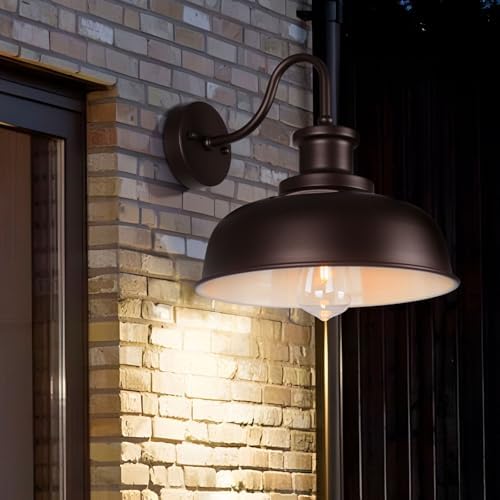 Solar Barn Light for Outside, Outdoor Wall Lights Solar Powered, Farmhouse Exterior Wall Sconce, Industrial Outside Lighting Fixture, Rustic Bronze White Lantern for Barn Shed Coop Garage Patio
