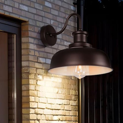 Solar Barn Light for Outside, Outdoor Wall Lights Solar Powered, Farmhouse Exterior Wall Sconce, Industrial Outside Lighting Fixture, Rustic Bronze White Lantern for Barn Shed Coop Garage Patio