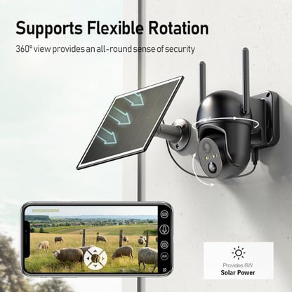 SEHMUA 2 Pack 4G LTE Cellular Solar Security Camera Wireless Outdoor, No Wi-Fi Solar Powered Camera, 360° Live View, 2K Color Night Vision, PIR Motion Sensor, Two-Way Talk, Built-in SIM Card, Black