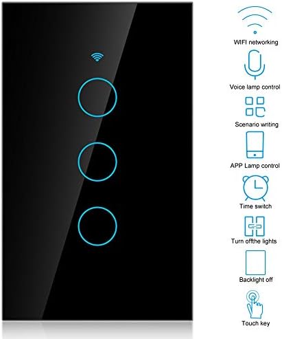 3-gang Smart Switch Wall Light Remote Control Voice Control Switch Single Circle for Home SIRI(US Black)