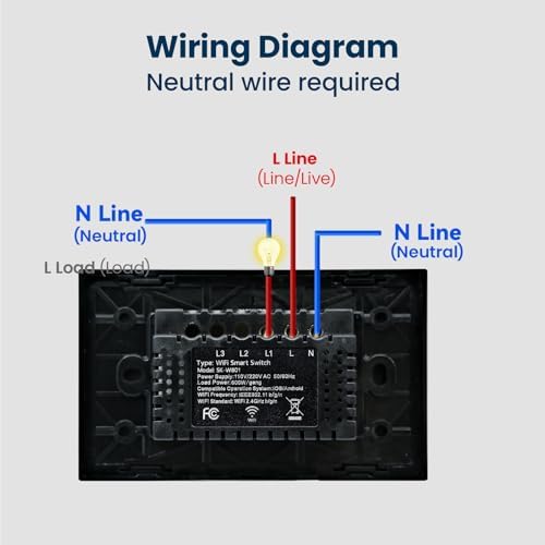 Smart Switch,Neutral Wire Required,APP Control,Black 1 Button
