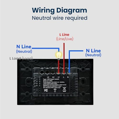 Smart Switch,Neutral Wire Required,APP Control,Black 1 Button