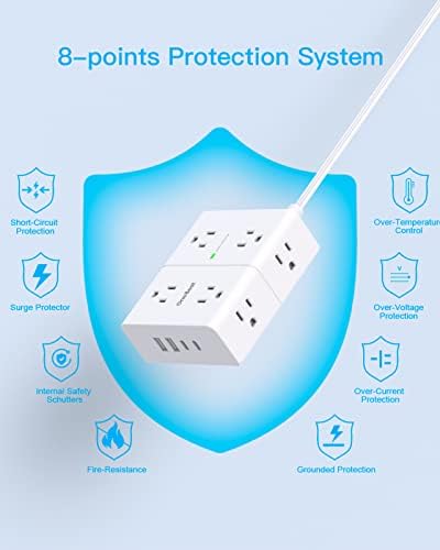 One Beat Surge Protector Power Strip, 6 Ft Ultra Thin Flat Extension Cord