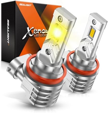 SEALIGHT H11 LED Fog Lights Bulbs Yellow or DRL 16000LM Brightness, H16/H8 Fog Lamps 3000K Amber Light Strong Penetration, 2024 Upgrade Liquid-cooled Copper Tubing H16 Fog Lights for Truck, Pack of 2