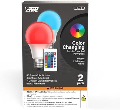 Feit Electric A19 LED Party Light Bulb, RGB Color Changing, E26 Base