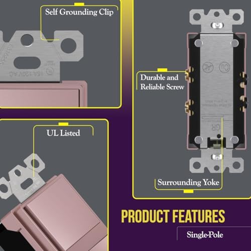 ENERLITES Rose Gold Double Paddle Decorator Single Pole Switch, 15A, 1 Pack