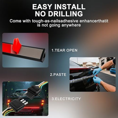 60" Tailgate Light Bar - 504 LED Triple Row Strip with Red Brake/White Reverse/Yellow Turn Signals, Sequential Strobe Effects, Waterproof Silicone for Car Pickup SUV Trailers
