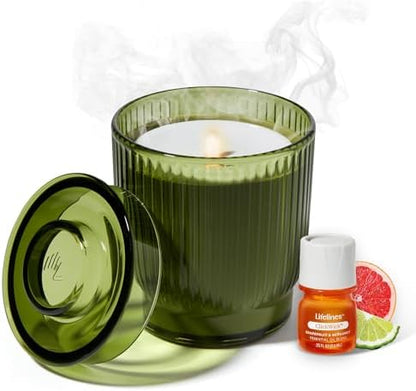 Lifelines Flameless Candle Aromatherapy Essential Oil Diffuser with ClickWick Essential Oil Blend - Cordless & Waterless Diffuser for Home - Scented Electric Candles Blow Out Flame- Olive Ribbed