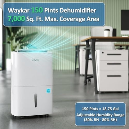Waykar 150 Pints 7000 Sq.Ft Energy Star Dehumidifier with Pump for Basement