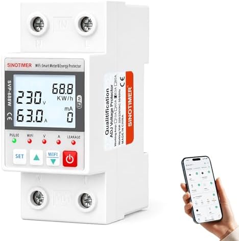 WiFi Smart Energy Meter AC 63A 220VAC, WiFi Earth Leakage Over Under Voltage Protector, Circuit Breaker Din Rail, Electricity Energy Monitor APP Remote Control Smart Life