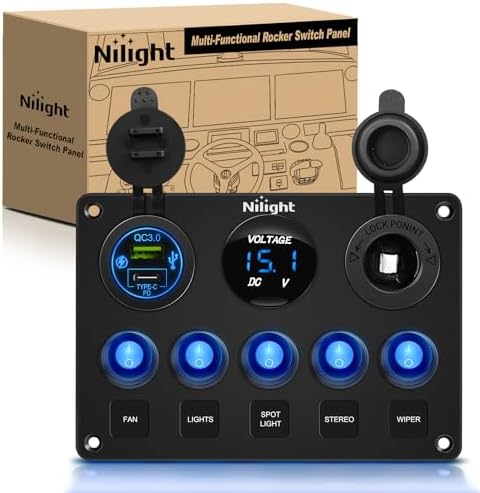 Nilight 5 Gang Multi Function Switch Panel Waterproof Pre-Wired