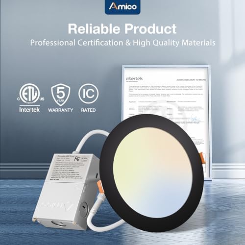 Amico 20 Pack 6 Inch LED Recessed Light with Junction Box, 5CCT, 1050LM