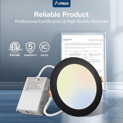 Amico 20 Pack 6 Inch LED Recessed Light with Junction Box, 5CCT, 1050LM